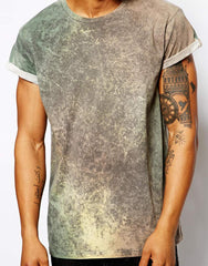 ASOS T-Shirt With Acid Wash And Rolled Sleeves